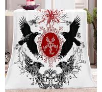 Coperta stampata Runa Del Corvo Vichingo Simmetrica motivo Coperta 220 x 238 cm Decorazione della stanza Coperta calda Bianco Coperta morbida flanella per bambini e adulti