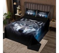 Coperta trapuntata con lupo selvatico per ragazze ragazzi bambini safari set di copertine per animali selvatici set di copertine trapuntate e di lusso colore nero per letto 2 pezzi170X230cm
