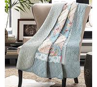 Coperta trapuntata in cotone blu patchwork per letto matrimoniale, copriletto reversibile per divano leggero morbido floreale vintage giardino fiori copriletto per letto casa camera da letto