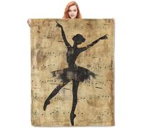 Coperta vintage con ballerina e note musicali, morbida e accogliente coperta in pile con stampa di ballerine e note musicali, coperta per divano letto, divano, perfetta per ballerini e amanti della