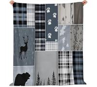 Coperte Collage di cervi e orsi all'aperto per letto, divano, viaggio 220 x 240 cm coperta per adulti e bambini Coperta Leggera Grigio scuro