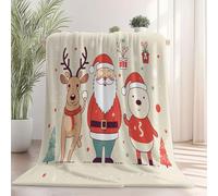 Coperte Combinazione di renne natalizie dei cartoni Flanella Coperta Rosso Beige Tutte le Stagioni per Divano, Soggiorno, Camera da Letto Idee regalo per Natale e la Festa 220 x 260 cm