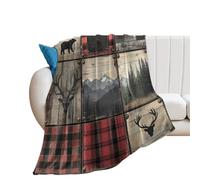 Coperte da fattoria con orsi neri, morbide e accoglienti, biancheria da letto, vintage, rustiche, con motivo a quadri rossi, a quadri, in legno, per porta, divano, camera da letto, super morbide, 60 W