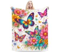 Coperte di flanella con farfalle colorate e motivi floreali, super morbide, per viaggi, divani, letti, soggiorni, uffici, 101,6 x 76,2 cm