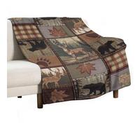 Coperte di flanella retrò con orso, cervo, vintage, stile country, stile retrò, capanna montagna, casa colonica, coperta per divano e letto, 101,6 x 127 cm