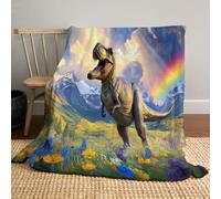 Coperte Di Tirannosauro Rex Della Valle Dell'Arcobaleno, Coperta Morbida Flanella Animali Carini, Multicolore Coperta Pisolino Divano per Ragazzi E Adolescenti, 180x220cm