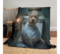 Coperte Di Un Cane Che Legge Il Giornale Sul Water, Coperta Morbida Flanella Animale Divertente E Bizzarro, Azzurro Chiaro Coperta Pisolino Divano Biancheria Da Letto per Adulti, 150x200cm