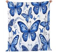 Coperte Farfalla Blu Fresca Naturale per letto, divano, viaggio 220 x 260 cm coperta per adulti e bambini Coperta Leggera Blu Bianco