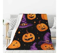 Coperte in pile bifacciali ultra morbide, zucche e cappelli da strega, coperte in flanella calda e accogliente, per divano, campeggio, pisolino in ufficio, letto, tutte le stagioni, leggere, compatte