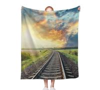 Coperte morbide, calde e leggere, con motivo "Tramonto", coperte accoglienti, stile "Ferrovia verso l'orizzonte", colorate, per divano, letto, ufficio e viaggio, comfort per tutte le stagioni, 60x80