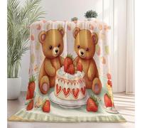 Coperte Orsacchiotto dei cartoni animati fragola Flanella Coperta Marrone Rosa Tutte le Stagioni per Divano, Soggiorno, Camera da Letto Idee regalo per Natale e la Festa 220 x 260 cm