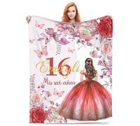 Coperte personalizzate per ragazze di 16 anni, coperte personalizzate con nome e numero per 16° compleanno, dolci regali per ragazze, figlia, bestie, sorella, decorazioni per feste di 16° compleanno