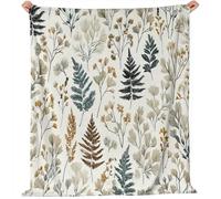 Coperte Piante di felci retrò Flanella Coperta Beige Tutte le Stagioni per Divano, Soggiorno, Camera da Letto Idee regalo per Natale e la Festa 220 x 260 cm