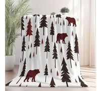 Coperte Pini della foresta dell'orso bruno Flanella Coperta Marrone Verde Tutte le Stagioni per Divano, Soggiorno, Camera da Letto Idee regalo per Natale e la Festa 220 x 260 cm