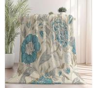 Coperte William Morris floreale d'epoca Flanella Coperta Beige Tutte le Stagioni per Divano, Soggiorno, Camera da Letto Idee regalo per Natale e la Festa 220 x 260 cm