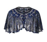Copertina Flapper Perline up Capo Sera Donne Shawl Sequin Donne Camicetta degli anni 20 T Shirt Signore, Blu, Taglia unica