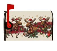 Copertina magnetica per cassetta postale con citazione natalizia con alce | Sciarpe a righe, copertura per cassetta delle lettere, cappelli di Babbo Natale, rami di pino, ornamenti per le vacanze
