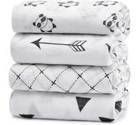 Copertina Neonato in Bambù di Alta Qualità (4 Pezzi) - Mussole Neonato per Fasciare il Bebè o Come Proteggi Spalla per il Ruttino - Morbida Coperta Lettino per Bambini e Bambine (Fantasie Miste)