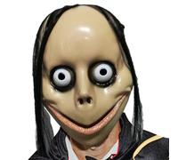 Copertina per il viso Momodwear, Copertina per la testa in lattice con capelli lunghi e occhi spettrali - Halloween Cosplay Scary Party inquietante - Props Latex - Funny Saw Head Wolf copricapo