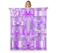 Copertina per neonati Generic in pile con fiocco viola chiaro, 76x102 cm, | Graziosa coperta in sherpa con fiocco in nastro di seta e motivo a farfalla kawaii, morbida e femminile, ideale per il letto