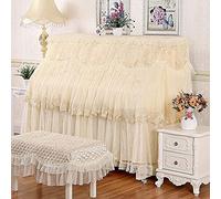 Copertina per pianoforte verticale, Runner da tavolo in tessuto decorato con squisito ricamo macramè for tessuti universali(Beige)