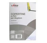 Copertina per Rilegatura in Pvc Trasparente, Formato A4, 180 Micron, Colore Trasparente, Confezione da 100 Pezzi