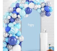 Copertina per sfondo con arco di nozze su entrambi i lati, backdrop con parte superiore rotonda, sfondo fotografico ideale per matrimoni, compleanni, cerimonie, feste e banchetti (blu, 0,8 x 1,8 m)