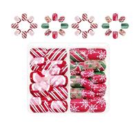 Copertine Complete Natale Attacco Sulle Linee Delle Unghie Premere Unghie Short Square False Glittering Artificiale Per Ragazze Short Press Cover Stick Full Cover Christmas False