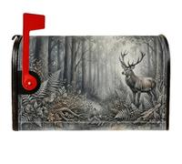Copertine magnetiche per cassetta postale con disegno di cervo, foresta | Tema foresta boschiva, copertura per cassetta postale, arte della fauna selvatica, schizzo monocromatico