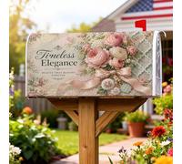 Copertine magnetiche per cassette postali con bouquet floreale, elegante e vintage, con testo primaverile, color pesca pastello, per esterni, decorazione da cortile, 53 x 64 cm