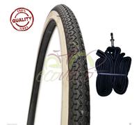 COPERTONE BIANCO NERO BICI BICICLETTA 26X1 3/8 + CAMERA D'ARIA OLANDA PNEUMATICO