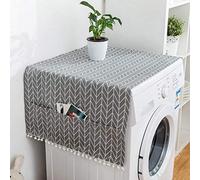 Copertura antipolvere per frigorifero, multiuso, in cotone e lino, con tasche laterali, a righe grigie e bianche (129,5 x 53,3 cm) (colore: 129,5 x 53,3 cm)