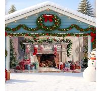 Copertura artistica natalizia per porta del garage, scena multicolore per camino, grandi decorazioni per porte del garage, decorazione per feste di Natale per interni ed esterni, 390 x 180 cm