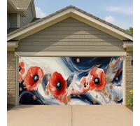 Copertura astratta per porta del garage, grande decorazione floreale surreale con ali floreali, decorazione per feste stagionali all'aperto, 390 x 180 cm