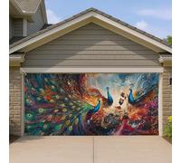 Copertura colorata per porta del garage con pavone, vivace arte astratta, grande decorazione per la porta del garage, decorazione per la casa per qualsiasi stagione, 390 x 180 cm