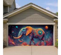 Copertura colorata per porta del garage, motivo elefante psichedelico, grande decorazione per porte del garage, giardino all'aperto e arte per la casa, per uso tutto l'anno, 400 x 180 cm