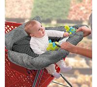 Copertura completa per carrello della spesa estiva 2 in 1 (grigio melange) e coprisedia con posizionatore per sedile rimovibile, cinghia, supporto per telefono e passanti per giocattoli, grigio