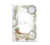 Copertura da parete duplex per bagno a forma di mucca, rustica fantasiosa foglie di lavanda verde primavera, in plastica di dimensioni standard, per prese elettriche per soggiorno, camera da letto