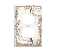 Copertura da parete duplex per bagno a forma di pinguino, fantasiosa vasca da bagno vintage fiori primavera crema plastica dimensioni standard per prese elettriche per soggiorno, camera da letto, casa