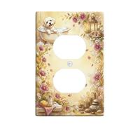 Copertura da parete duplex per bagno con cane, fantasiosa decorazione rustica con fiori e bolle primaverili beige in plastica di dimensioni standard per prese elettriche per soggiorno, camera da letto