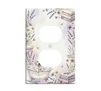 Copertura da parete duplex per bagno con cuccioli, fantasiosi fiori di lavanda vintage, in plastica, dimensioni standard, per prese elettriche per casa, soggiorno, camera da letto, appartamento