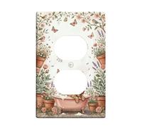 Copertura da parete duplex per bagno con cuccioli, stile rustico, fantasioso, fiori, farfalle, primavera, pesca pastello, plastica, dimensioni standard, per prese elettriche per casa, soggiorno