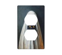 Copertura decorativa per interruttore della luce con fantasma stravagante in un foglio bianco con gatto che tiene la luce, 1 banda, per cucina, camera da letto, bagno, dimensioni 7 x 11,4 cm