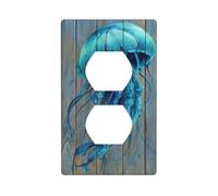 Copertura decorativa per interruttore della luce con meduse blu e verde acqua su assi di legno, 1 banda, per cucina, camera da letto, bagno, dimensioni 7 x 11,4 cm