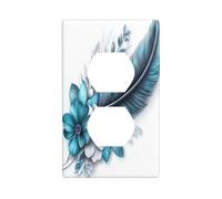 Copertura decorativa per interruttore della luce, con piume e fiori, 1 banda, per cucina, camera da letto, bagno, dimensioni 7 x 11,4 cm, colore: azzurro