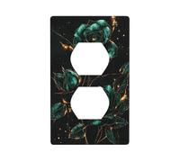 Copertura decorativa per interruttore della luce con tre rose verdi smeraldo, linee dorate, 1 banda, per cucina, camera da letto, bagno, dimensioni 7 x 11,4 cm