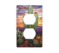 Copertura decorativa per interruttore della luce in vetro colorato a forma di cactus nel deserto, 1 banda, per cucina, camera da letto, bagno, dimensioni 7 x 11,4 cm
