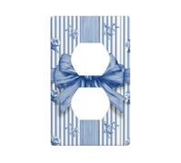 Copertura decorativa per interruttore della luce, motivo floreale, a strisce, blu, bianco, con fiocco grande, per cucina, camera da letto, bagno, dimensioni: 7 x 11,4 cm