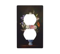 Copertura decorativa per interruttore della luce, motivo floreale con gigli rosa in porcellana blu e bianca, per cucina, camera da letto, bagno, dimensioni 7 x 11,4 cm