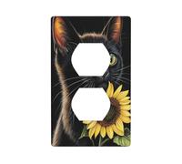 Copertura decorativa per interruttore della luce, motivo gatto nero e girasole, 1 banda, per cucina, camera da letto, bagno, dimensioni 7 x 11,4 cm